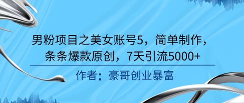 男粉项目之美女账号5，简单制作，条条爆款原创，7天引流5000+-慧创网