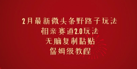 2月最新微头条野路子玩法，相亲赛道2.0玩法，无脑复制粘贴，保姆级教程-慧创网