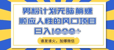男粉计划无脑躺Z，顺应人性的风口项目，谁发谁火，加爆微信，日入多张【揭秘】-慧创网