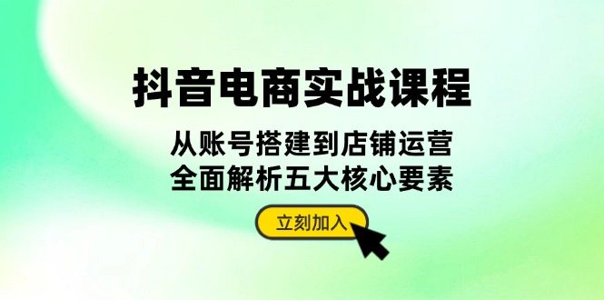抖音 电商实战课程：从账号搭建到店铺运营，全面解析五大核心要素-慧创网