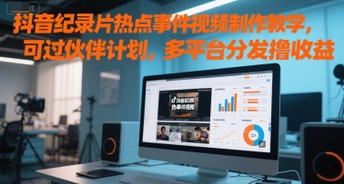 抖音纪录片热点事件视频制作教学，可过伙伴计划，多平台分发撸收益-慧创网