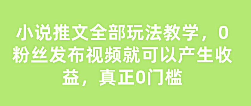 小说推文全部玩法教学，0粉丝发布视频就可以产生收益，真正0门槛-慧创网