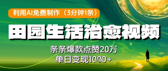 利用AI免费制作田园生活治愈视频，条条爆款点赞20W，单日变现几张-慧创网