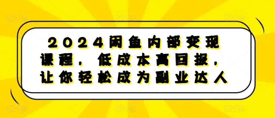2024闲鱼内部变现课程，低成本高回报，让你轻松成为副业达人-慧创网