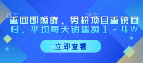 重回即颠峰，男粉项目重磅回归，平均每天销售额1-4W-慧创网