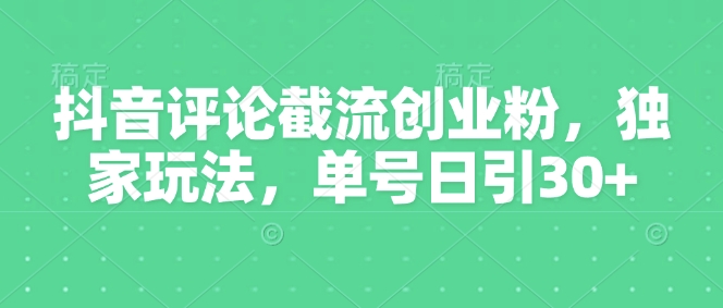 抖音评论截流创业粉，独家玩法，单号日引30+-慧创网