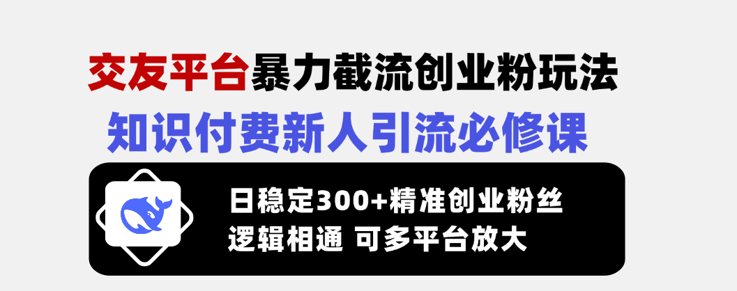 （14432期）交友平台暴力截流创业粉玩法，知识付费新人引流必修课，日稳定300+精准…-慧创网