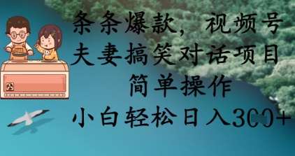 条条爆款，视频号夫妻搞笑对话项目，简单操作，小白轻松日入3张+-慧创网