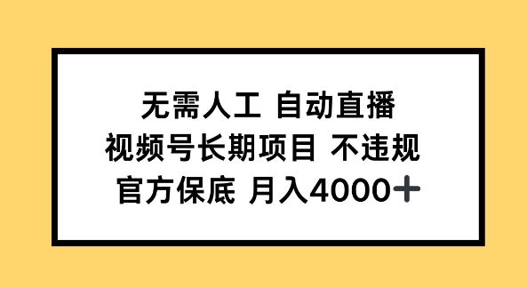 无需人工自动直播，视频号长期项目 不违规，官方保底月入4k左右-慧创网
