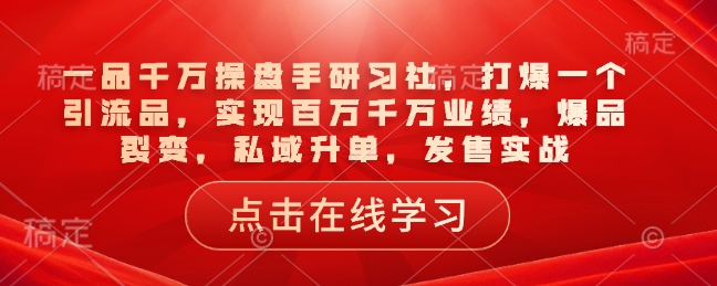 一品千万操盘手研习社，打爆一个引流品，实现百万千万业绩，爆品裂变，私域升单，发售实战-慧创网