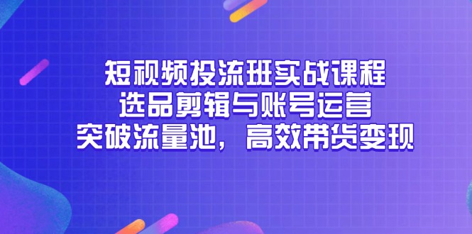 （14868期）短视频投流班实战课程，选品剪辑与账号运营，突破流量池，高效带货变现-慧创网