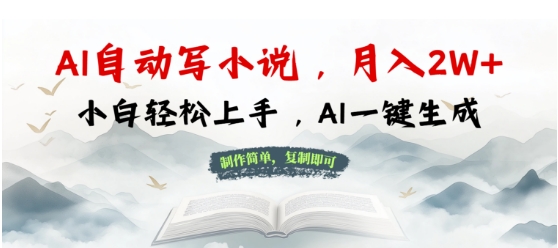 AI自动写小说，制作简单，复制即可，月入过W+，小白轻松上手，AI一键生成-慧创网