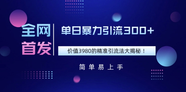 全网首发，价值3980单日暴力引流300+的精准引流法大揭秘-慧创网