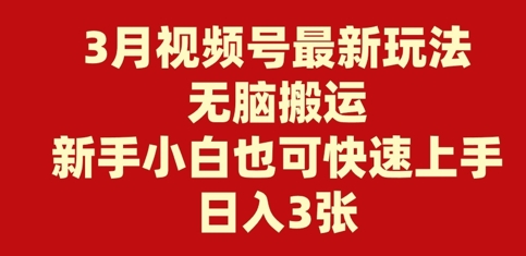 3月视频号最新玩法，无脑搬运，新手小白也可快速上手，日入3张-慧创网