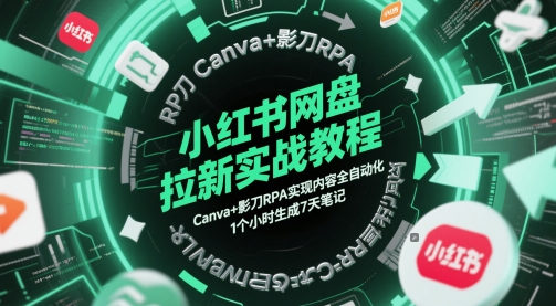 小红书网盘拉新实战教程，Canva+影刀RPA实现内容全自动化，1个小时生成7天笔记-慧创网