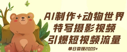 AI制作动物世界特写摄影视频+引爆短视频流量+单日变现多张-慧创网
