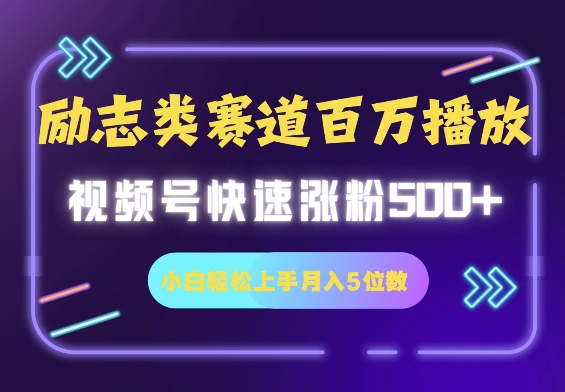 励志类赛道也能百万播放，快速涨粉500+视频号变现月入5位数-慧创网