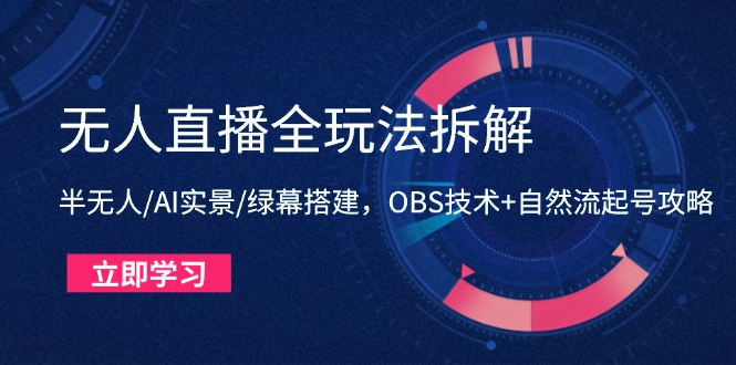 （14684期）无人直播全玩法拆解：半无人/AI实景/绿幕搭建，OBS技术+自然流起号攻略-慧创网