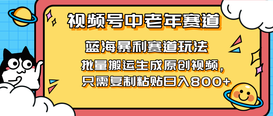 （14314期）2025视频号中老年短视频蓝海暴利风口！复制粘贴搬运视频单日赚800+，无…-慧创网