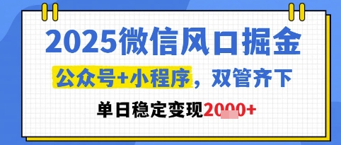 2025微信风口掘金，公众号+小程序双管齐下，单日稳定变现1k+【揭秘】-慧创网