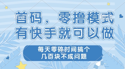 首码，零撸模式，有快手就可以做，每天零碎时间搞个几张不成问题【揭秘】-慧创网