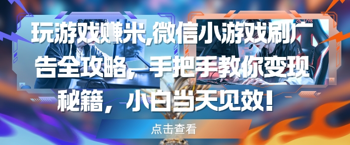 玩游戏挣米，微信小游戏刷广告全攻略，手把手教你变现秘籍，小白当天见效-慧创网