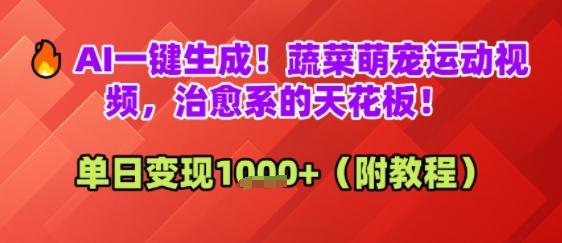 AI一键生成！蔬菜萌宠运动视频，治愈系的天花板！单日变现多张-慧创网