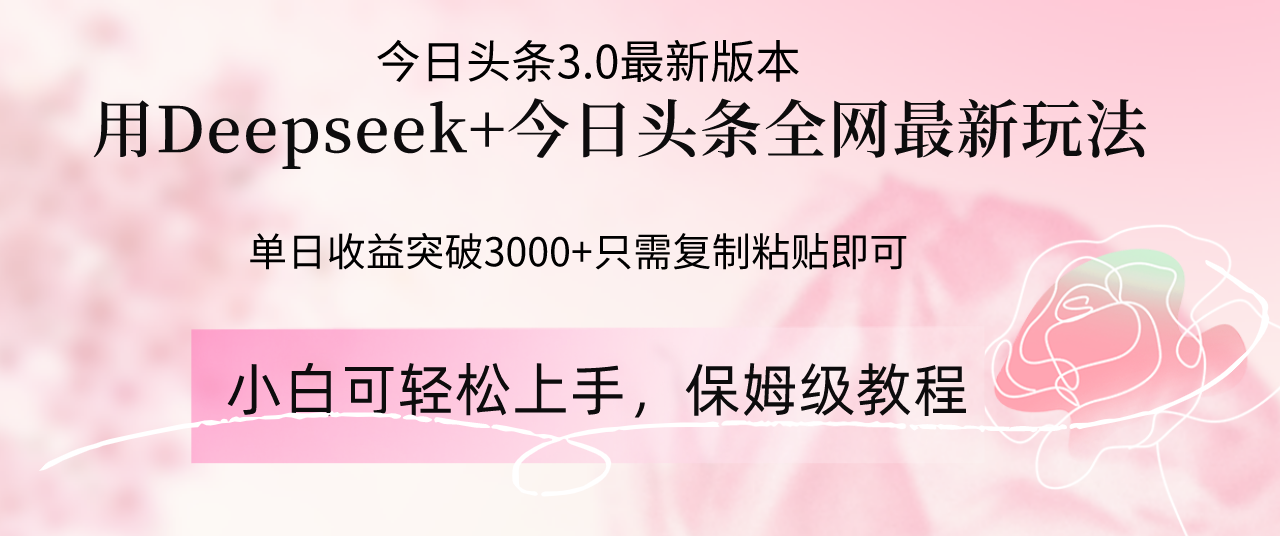 （14452期）Deepseek结合今日头条全网最新玩法，单日收益突破3000+，只需要简单的…-慧创网