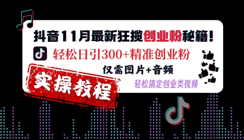 抖音11月最新狂揽创业粉秘籍，轻松日引300+精准创业粉，仅需图片+音频，轻松搞定创业类视频-慧创网