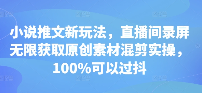 小说推文新玩法，直播间录屏无限获取原创素材混剪实操，100%可以过抖-慧创网
