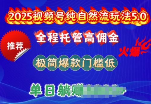 2025视频号纯自然流玩法5.0，全程托管高佣金，极简爆款门槛低，单日收益多张【揭秘】-慧创网