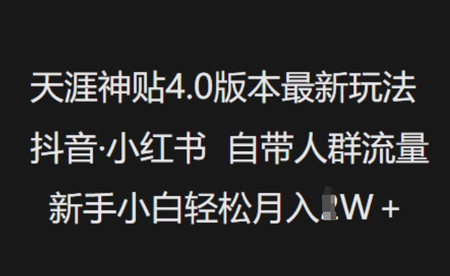 天涯神贴4.0版本最新玩法，抖音·小红书自带人群流量，新手小白轻松月入过W-慧创网
