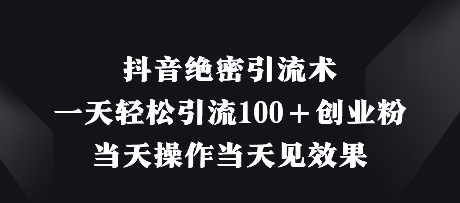 抖音绝密引流术，一天轻松引流100+创业粉，当天操作当天见效果-慧创网