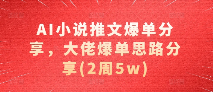 AI小说推文爆单分享，大佬爆单思路分享(2周5w)-慧创网
