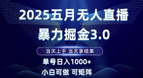 2025五月无人直播暴力掘金3.0，当天上手，当天拿结果，单号日入1k+小白可做可矩阵【揭秘】-慧创网