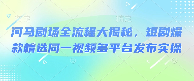 河马剧场全流程大揭秘，短剧爆款精选同一视频多平台发布实操-慧创网