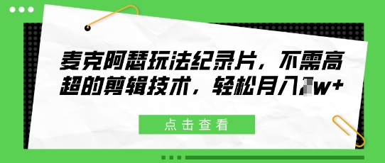 麦克阿瑟玩法纪录片，不需高超的剪辑技术，轻松月入1w+-慧创网