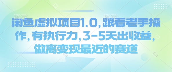 闲鱼虚拟项目1.0，跟着老手操作，有执行力，3-5天出收益，做离变现最近的赛道-慧创网