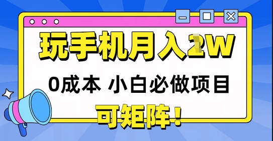 0成本小白必做项目，可矩阵，玩玩手机月入1w+-慧创网