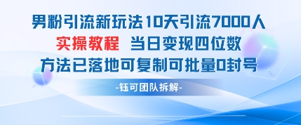 男粉引流新玩法10天引流7000人当日变现四位数可复制可批量0封号-慧创网