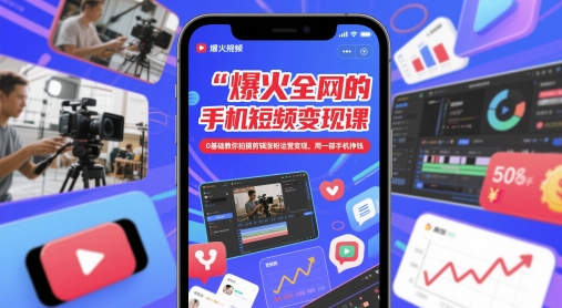 爆火全网的手机短视频变现课，0基础教你拍摄剪辑涨粉运营变现，用一部手机挣钱-慧创网