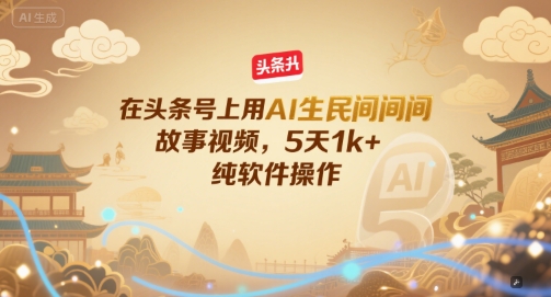 在头条号上用AI生民间故事视频，5天1k+，纯软件操作-慧创网