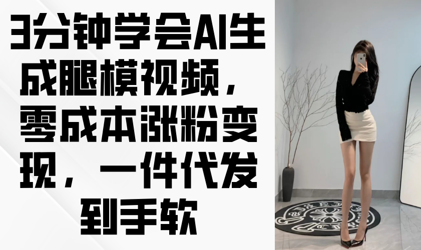 （14537期）3分钟学会AI生成腿模视频，零成本涨粉变现，一件代发到手软-慧创网