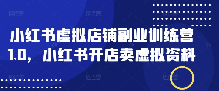小红书虚拟店铺副业训练营1.0，小红书开店卖虚拟资料-慧创网