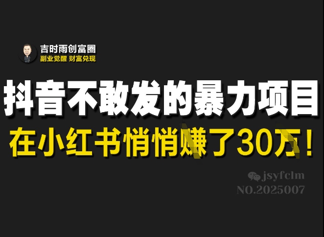 抖音不敢发的暴利项目，在小红书悄悄挣了30W-慧创网