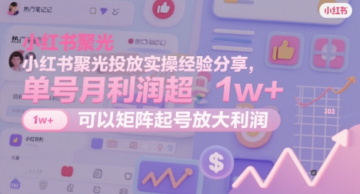 小红书聚光投放实操经验分享，单号月利润超1w+，可以矩阵起号放大利润-慧创网