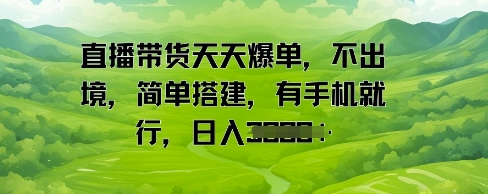 直播带货天天爆单，不出境，简单搭建，有手机就行，日入多张-慧创网