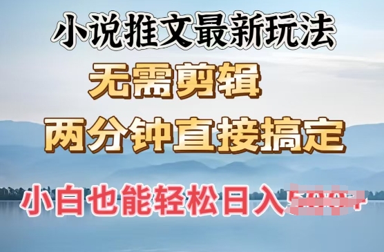 抖推猫最新玩法，小白也能月入5k，小说推文无需剪辑，直接代发，2分钟直接搞定-慧创网