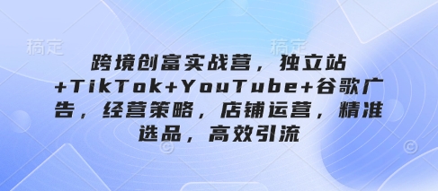 跨境创富实战营，独立站+TikTok+YouTube+谷歌广告，经营策略，店铺运营，精准选品，高效引流-慧创网