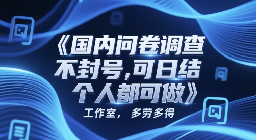 国内问卷调查，不封号，可日结，多劳多得，工作室，个人都可做-慧创网
